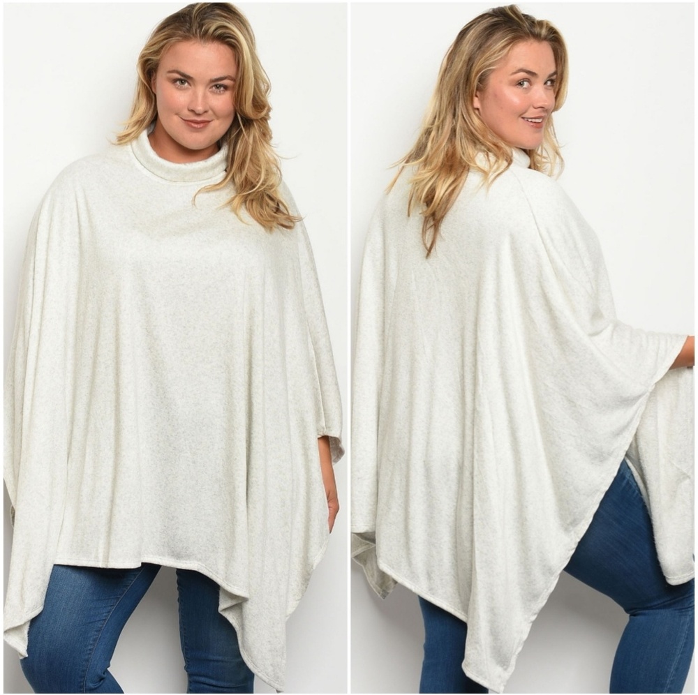 Plus Size 1X Oatmeal Poncho - Picture 2 of 5